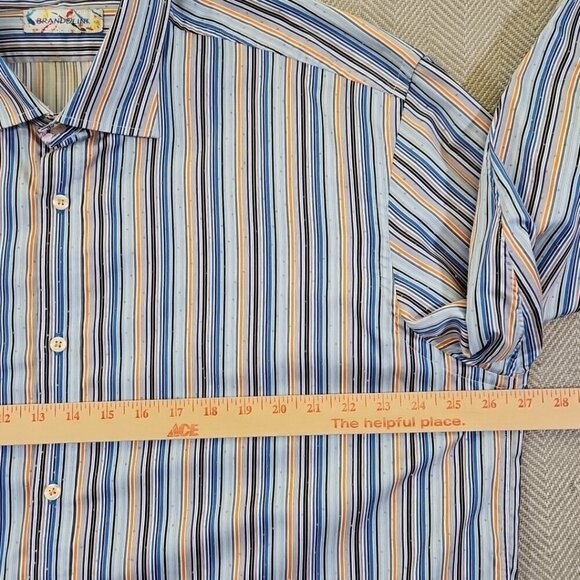 Brandolini Dress Shirt Men's XXL Blue Orange Stripe Long Sleeve Textured EUC - Picture 12 of 16